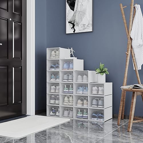 Vista 45 de YITAHOME Cajas de almacenamiento apilables XL, 18 organizadores y cajones para zapatos, color negro (tamaño extra grande)