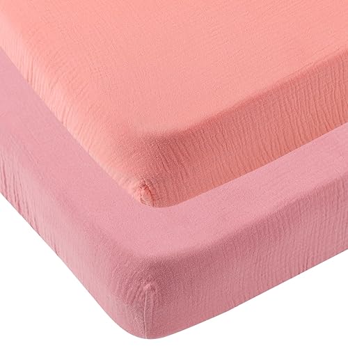 Paquete de 2 sábanas de muselina para cuna, suaves y transpirables, para bebé, de 28 x 52 pulgadas, compatibles con colchón estándar de cuna y