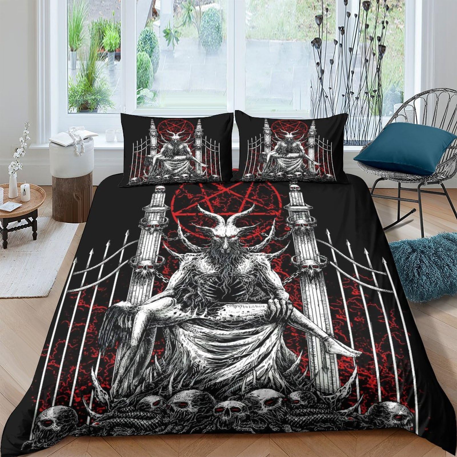 Ctjqhvkz Style-9 3D Printed Dark Gothic Fitted Sheet Microfiber Soft Skull Throne Bed Cover For Bedroom Dorm Mattress Protection Decor Single（135X200cm）