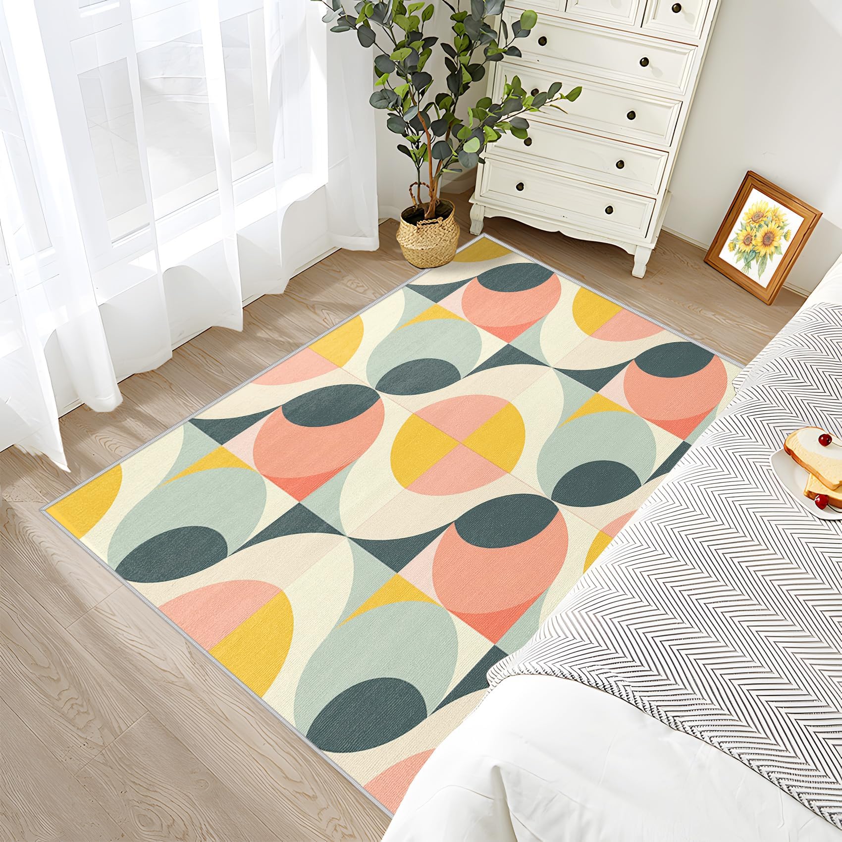 Tapis moderne minimaliste - Style rétro années 70 - Parfait pour chambre à coucher et entrée - Doux et durable - Facile à nettoyer - 80 x 160 cm