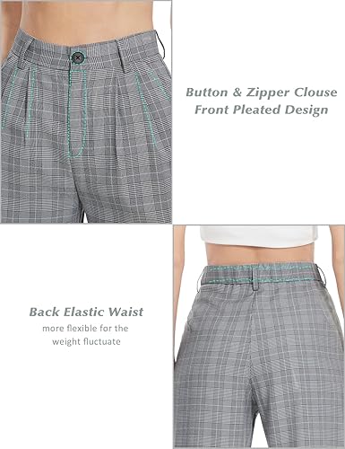 Miniatura 3 de Tapata Pantalones de pierna ancha para mujer, pantalones de vestir de cintura alta, casuales, elásticos, bolsillos para el trabajo y negocios