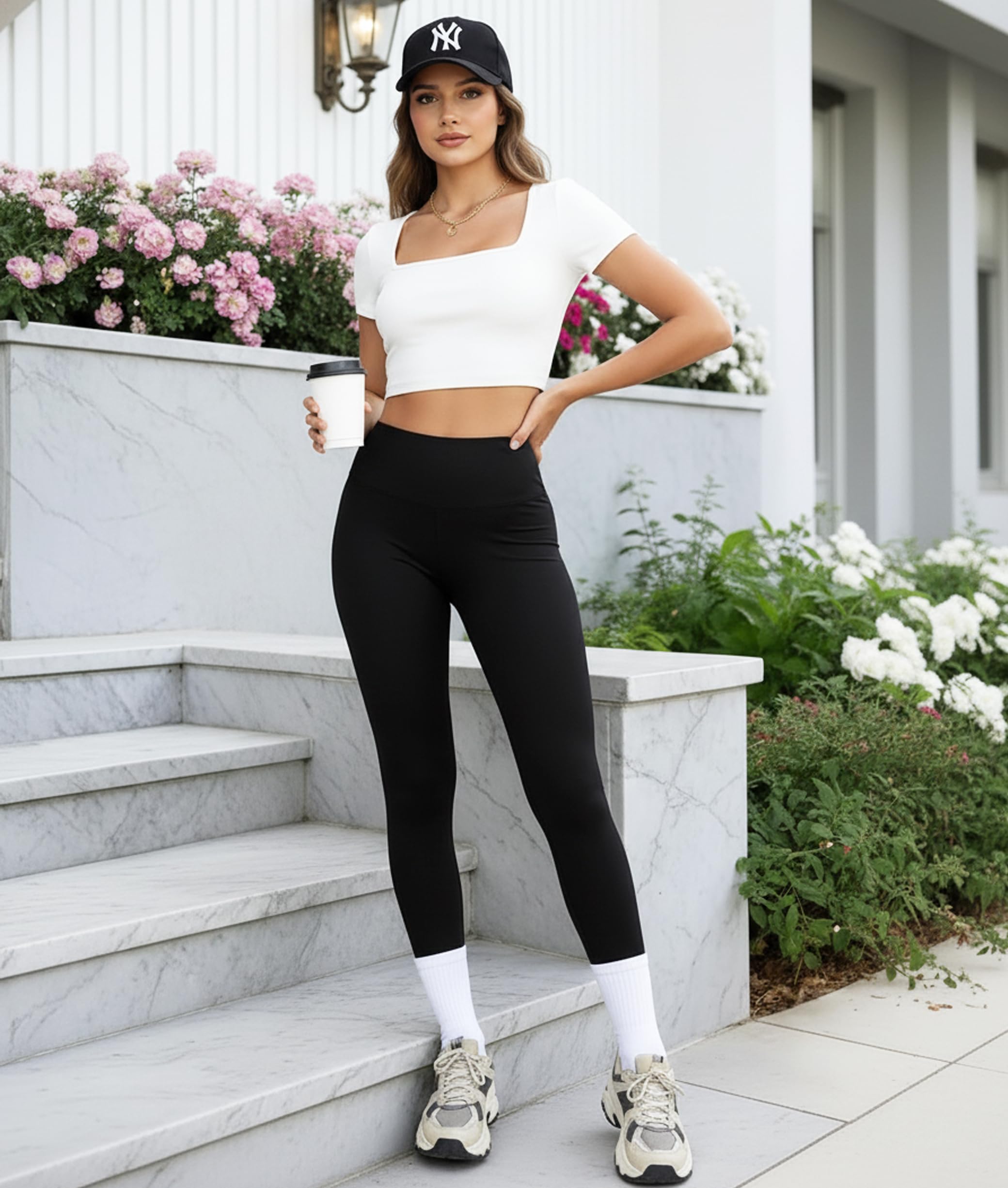 NEW YOUNG Legginsy Capri z kieszeniami dla kobiet, legginsy treningowe z wysokim stanem, kontrola brzucha, spodnie do jogi