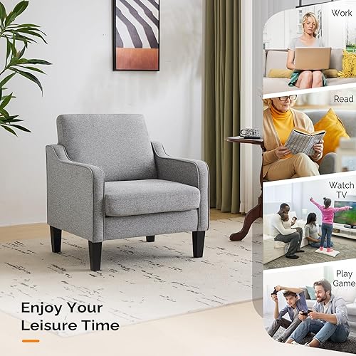 Miniatura 48 de VINGLI Silla decorativa moderna de mediados de siglo, sillas decorativas de tela beige para sala de estar, sillón tapizado, sofá con brazos