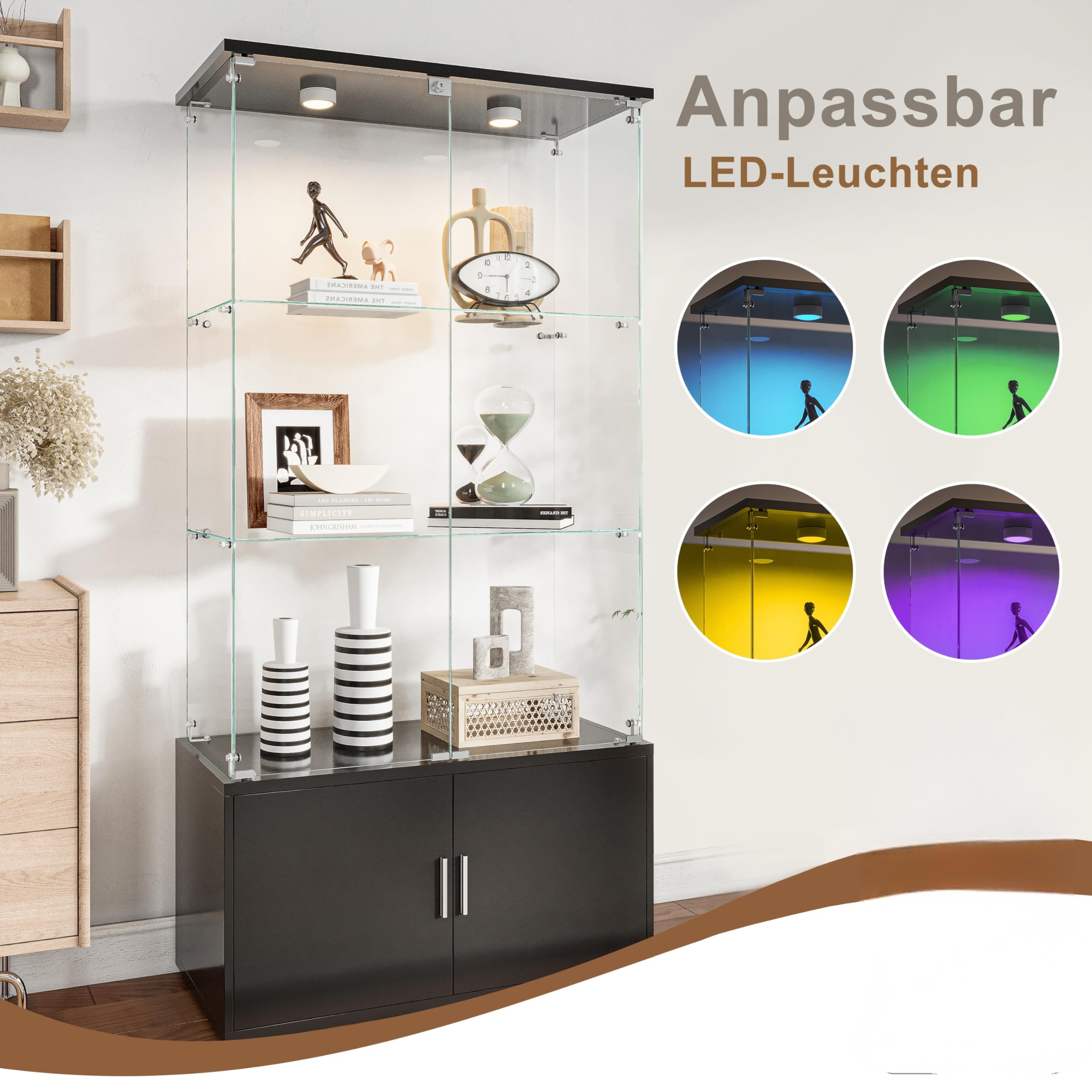 Vitrine, Vitrine, LED-Vitrine, Glasvitrine für Kollektion mit 2 Türen, Vitrine, 3 Ebenen, Vitrine, Vitrine, Vitrine, Vitrine, Vitrine, Schrank mit Vitrine, Möbel für Wohnzimmer, Bar (3 Etagen +