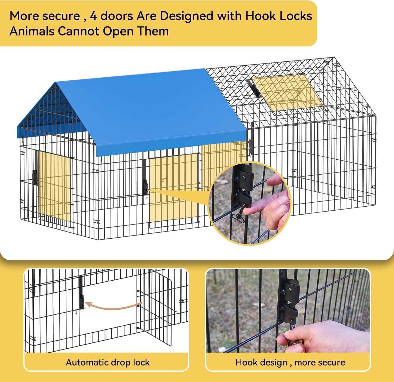 INJOPEXI Metal Chicken Coop 71.7"×30"×31" Chicken Runs for Yard with Cover Chicken Playpen Enclosure Chicken Pen Kennel Duck Coop Cage Hutch Fence for Outdoor Backyard Farm Rabbit Small Animal Poultry