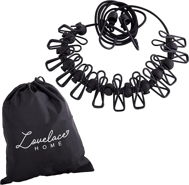 Portable Washing Line Elastic Clothesline Indoor Outdoor Windproof Storage Bag Patio, Balcony, Travel or Art Display