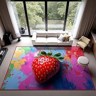 4x6 Strawberry Area Rug, Washable Colorful Strawberry Rug, Cute Fruit Ru...