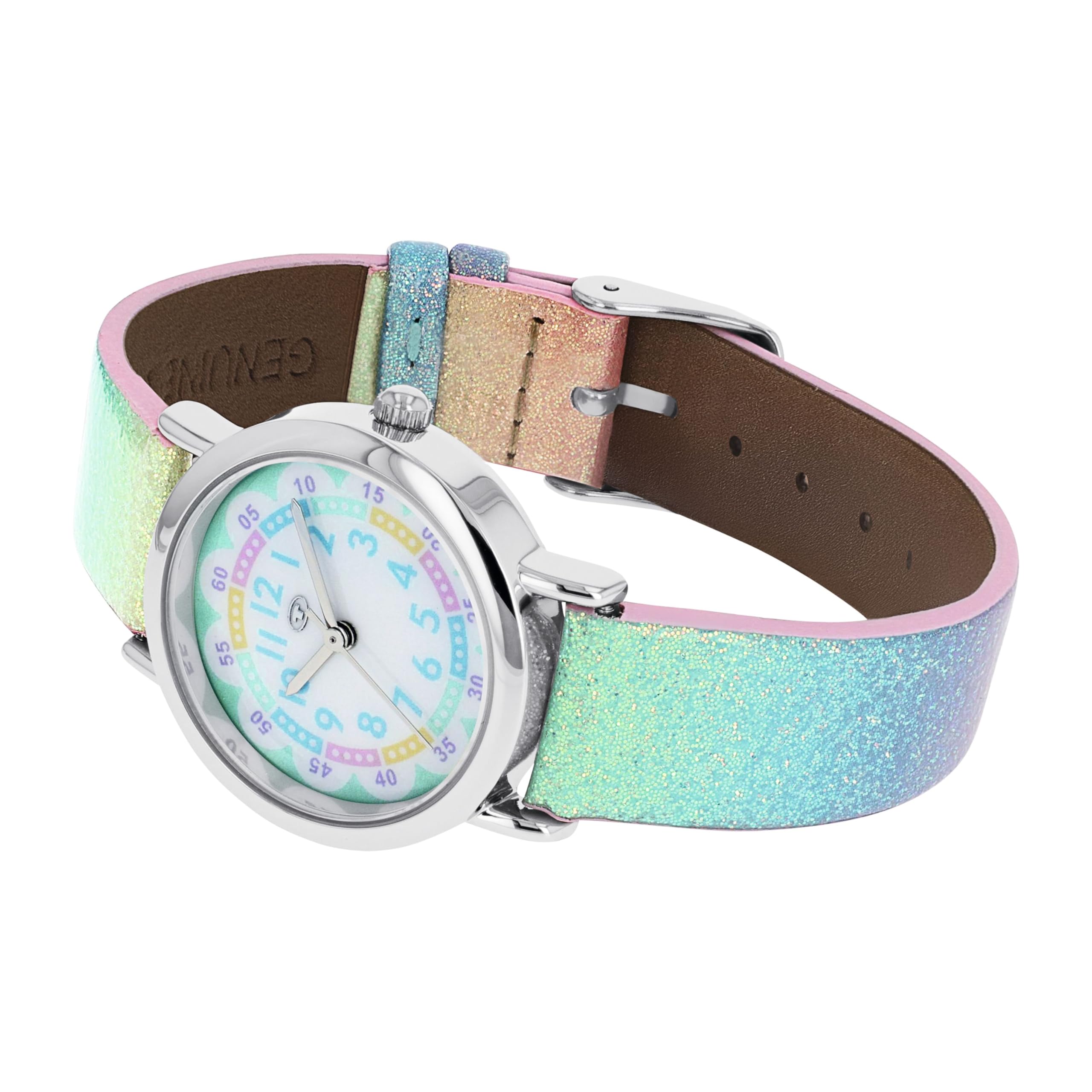 TOM TAILOR - Mädchen Quarz Armbanduhr - Alloy Gehäuse in Silber - mehrfarbiges Kunstleder Armband - Wasserdicht 3 Bar - Blumen Design