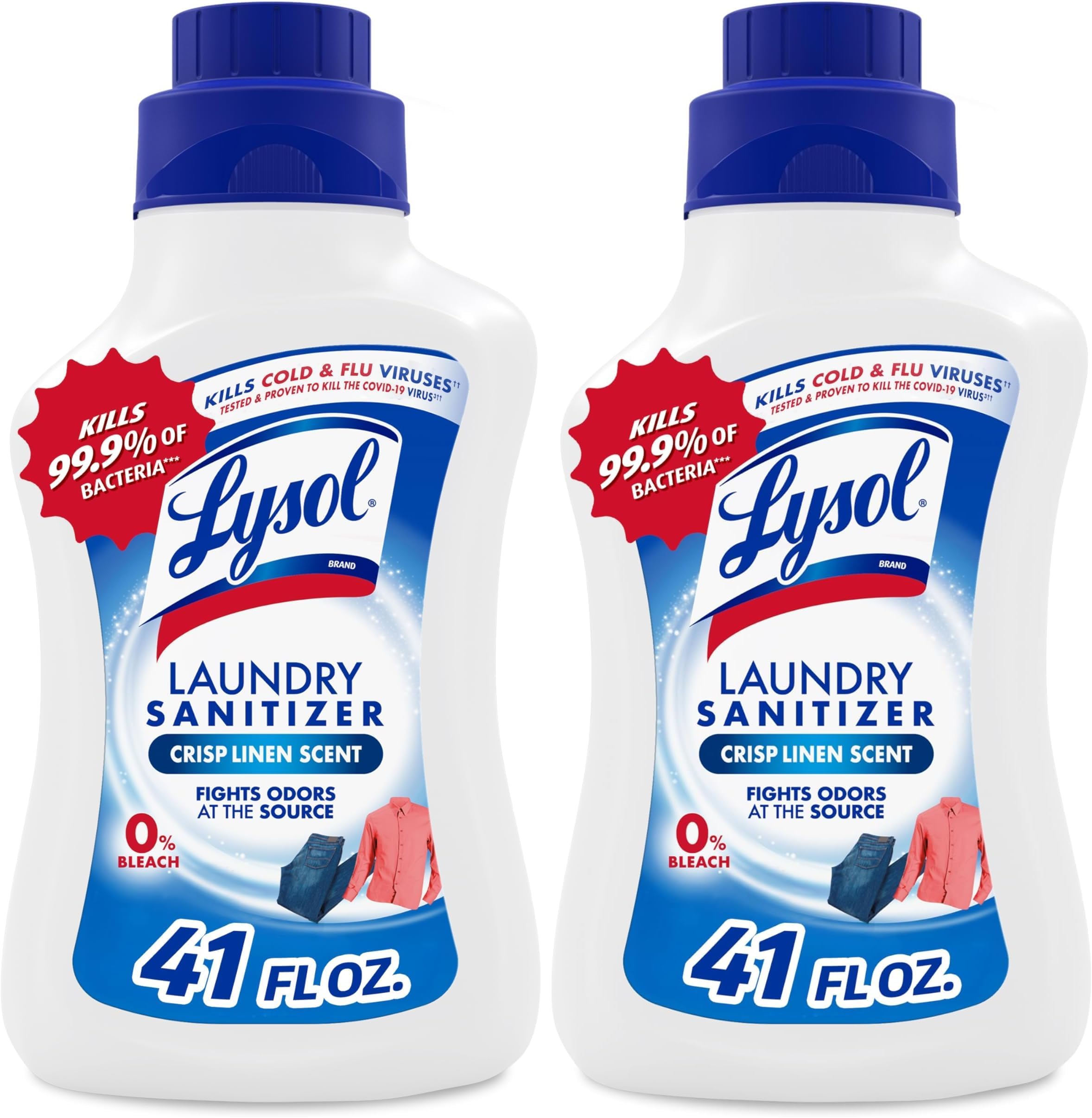 Disinfectant Laundry Sanitizer & Scent Booster, Detergent Additive, Color Safe Bleach Alternative, Odor Eliminator, Kills Bacteria & Viruses, Crisp Linen Scent, 41 Fl Oz Liquid (Pack of 2)