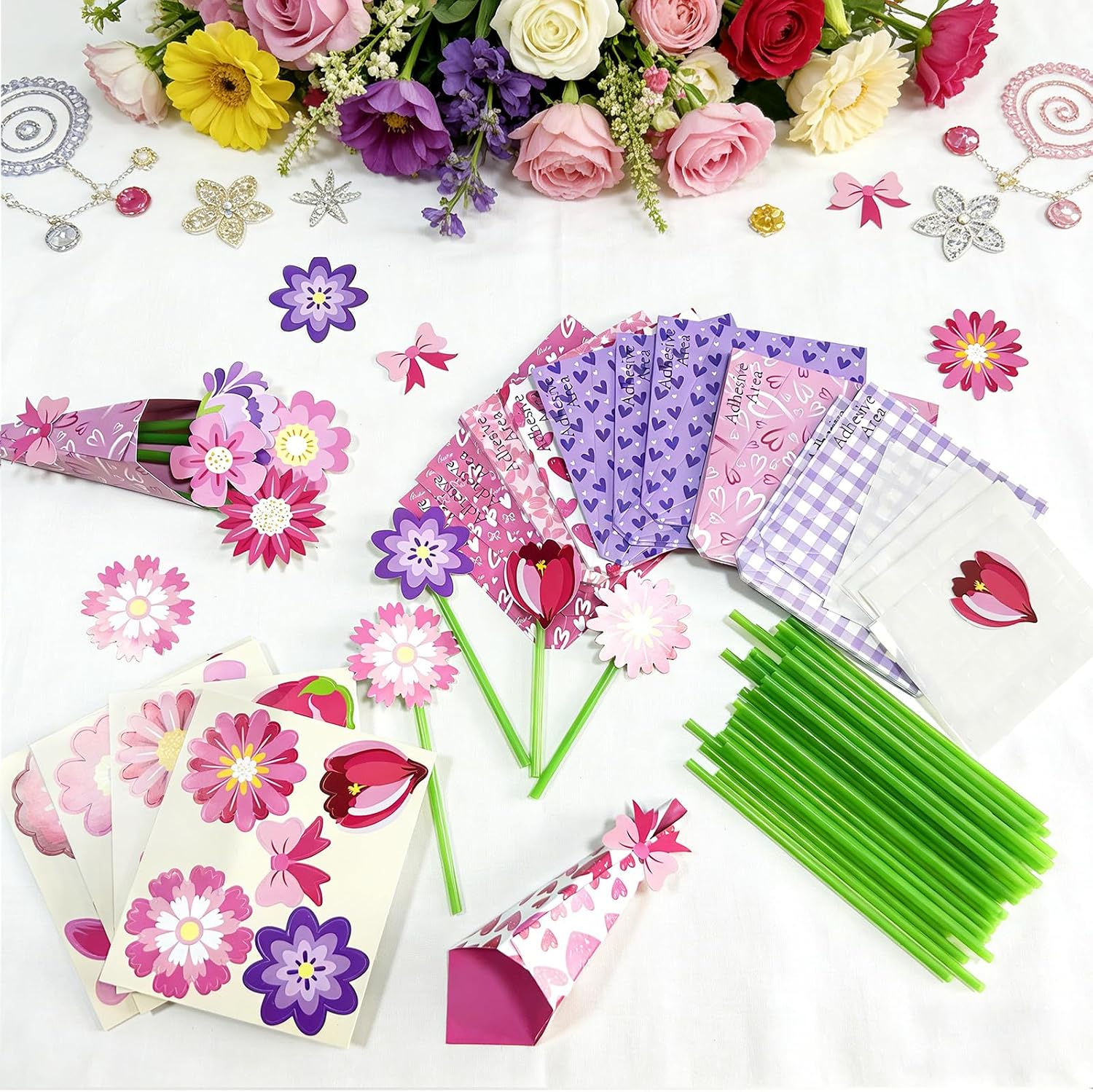 SMUAENSS 48 Set Mothers Day Craft Flower Bouquet Craft Kit DIY Paper Flower Crafts, Handmade Thankful Gifts for Teacher Appreciation, Creative Art Projects for Home Activities & Graduation Decor