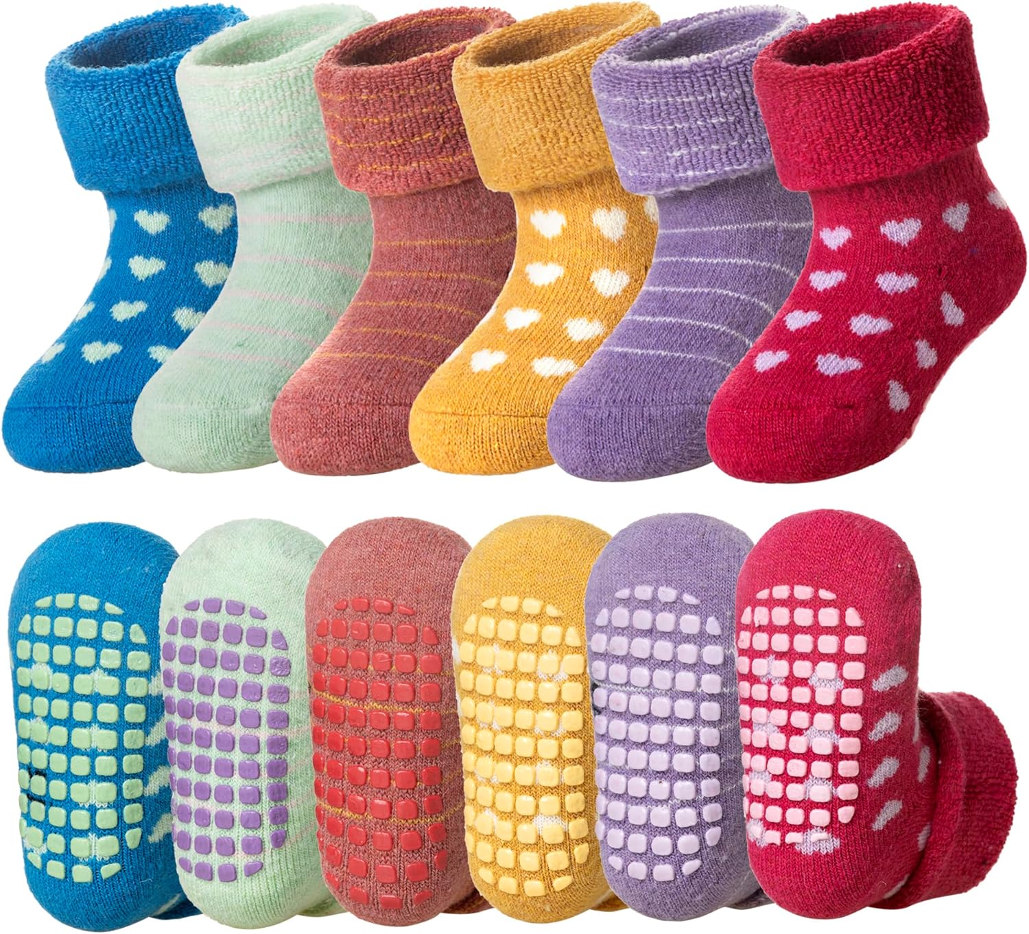DoSmart Baby Toddler Non Slip Socks Infant Boys Girls Warm Thick Wool Ankle Crew Winter Socks with Grippers 6 Pairs