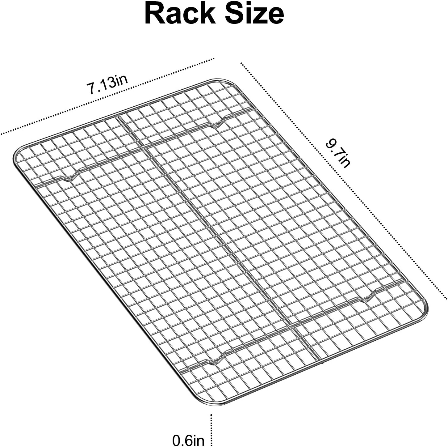 Wildone Cooling Rack Set of 2, Stainless Steel Baking Rack 9.7'' x 7.1'' x 0.6'' for Baking Sheet Cookie Pan, Oven Safe & Heavy Duty, Ideal for Cooling, Baking, Grilling, Drying