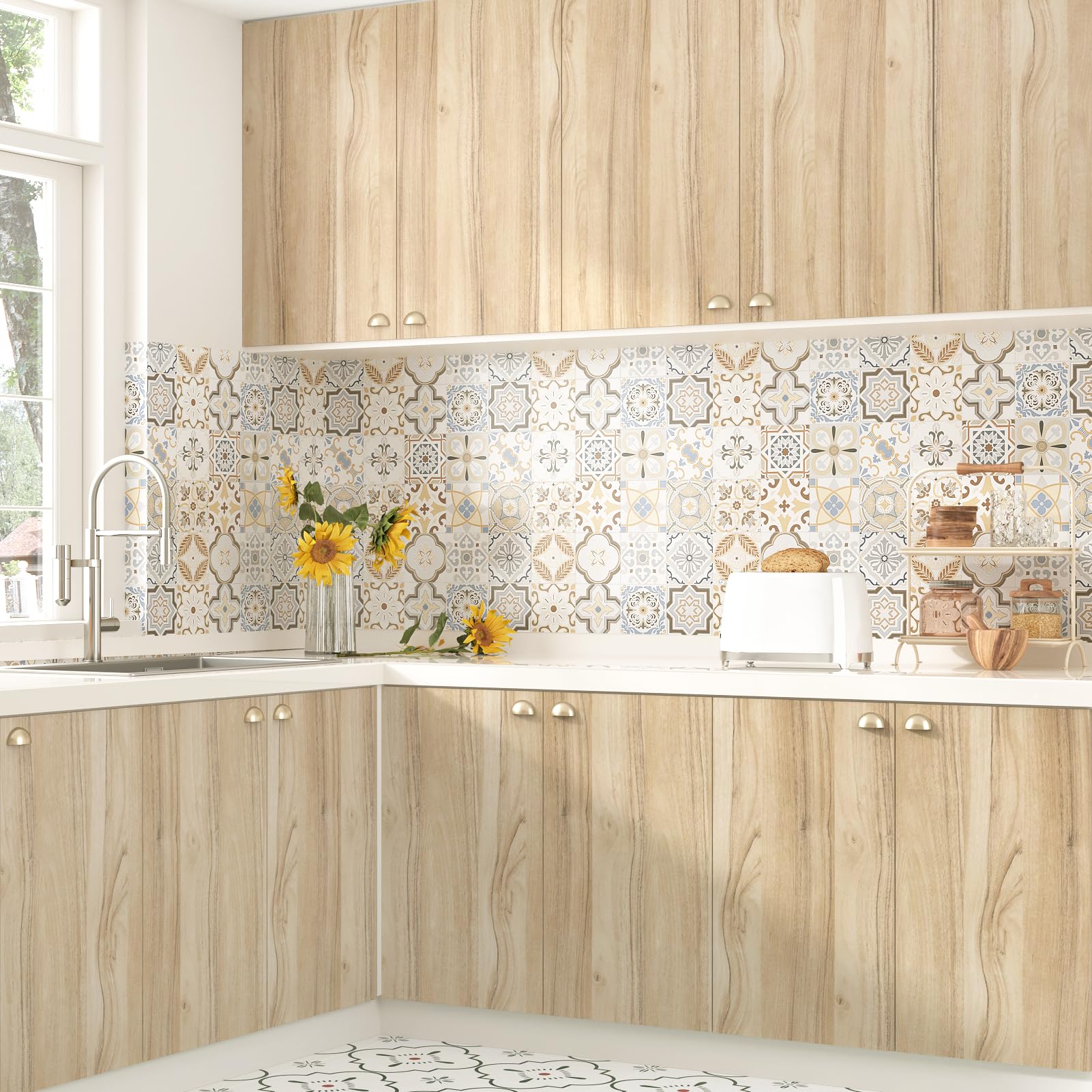 WESTICK Papel de contacto de grano de madera claro para encimeras de despegar y pegar, papel tapiz de madera impermeable para armarios de cocina, papel de contacto de madera autoadhesivo para