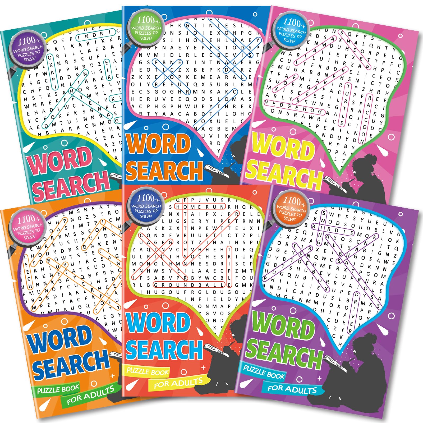 Kalysky 6 Adult Word Search Puzzle Books, 6000+ Large Print Puzzles, Travel-Friendly kit, Brain Training Game for Adults, Seniors, Family Game Night