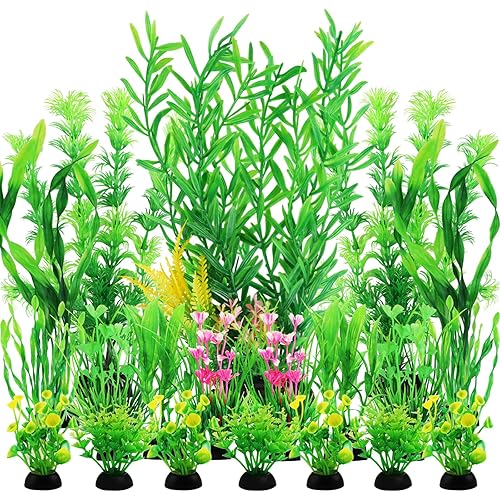 QUOZUO Fish Tank Plants, 20pcs Aquarium Decor Green Plants Artificial Aquarium Decorations Plant, Fish Tank Accessories for Household and Office Aquarium Simulation, Small to Large