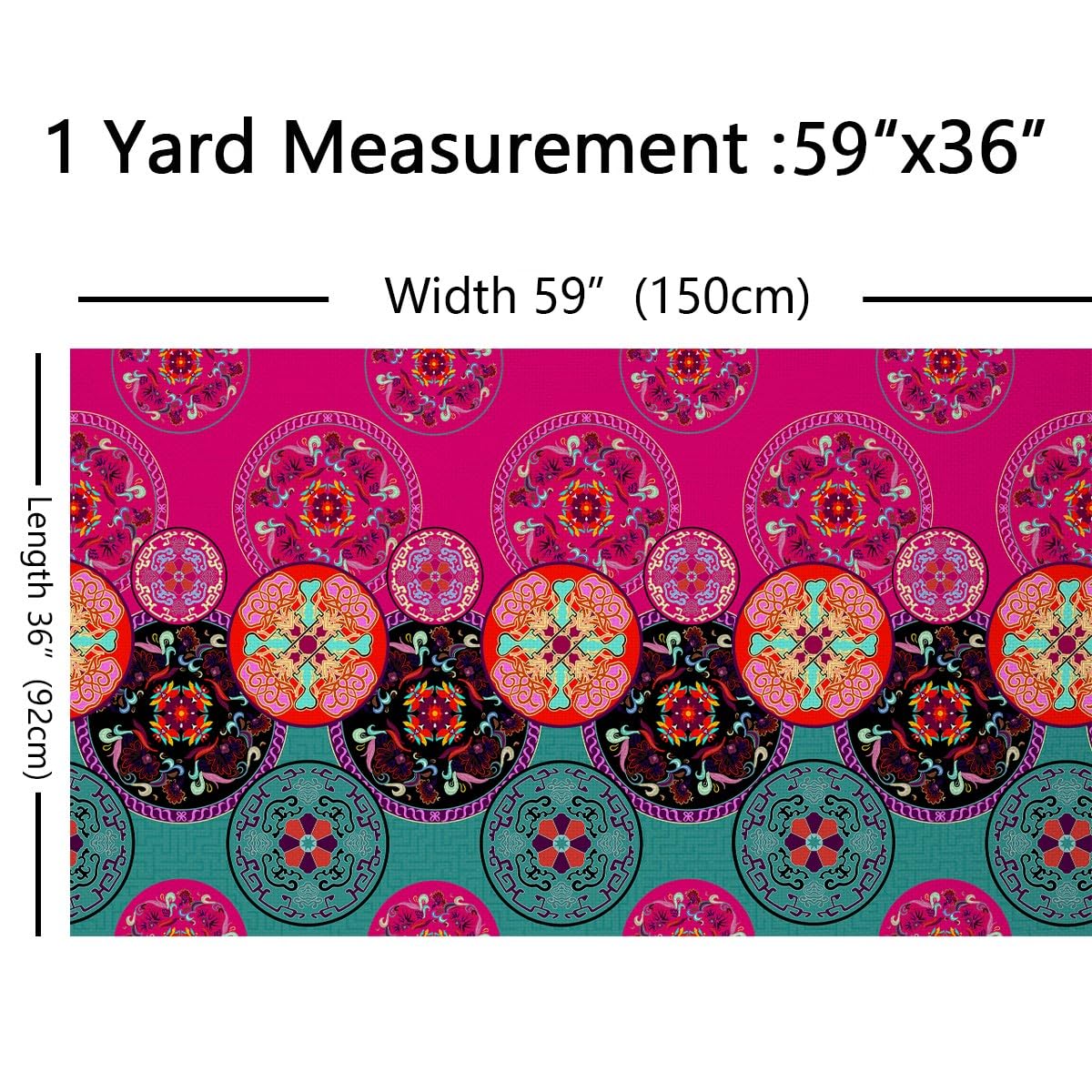 Boho Mandala Tissus au metre 276x150cm motif Géométrique fleur Vintage extérieur Tissus au metre, Vintage bohème rond Tissus de couture Tissu de couture polyester
