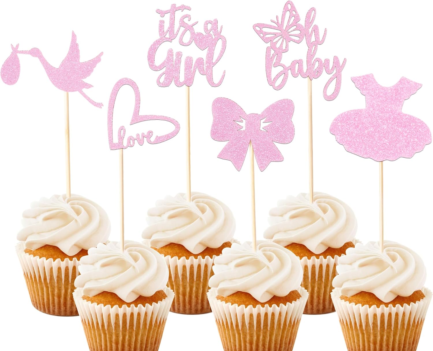 36 Pieces Baby Girl Cupcake Toppers, GMFINE Baby Shower