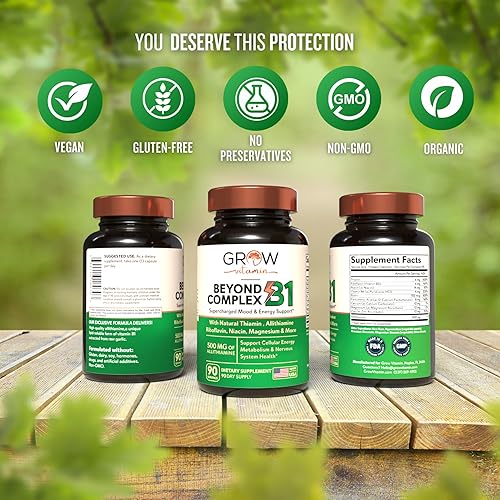 Miniatura 5 de grow vitamin Beyond B1 Complex - Suplemento de vitamina B1 natural de allitiamina con vitaminas B esenciales, tiamina, niacina, biotina, magnesio y