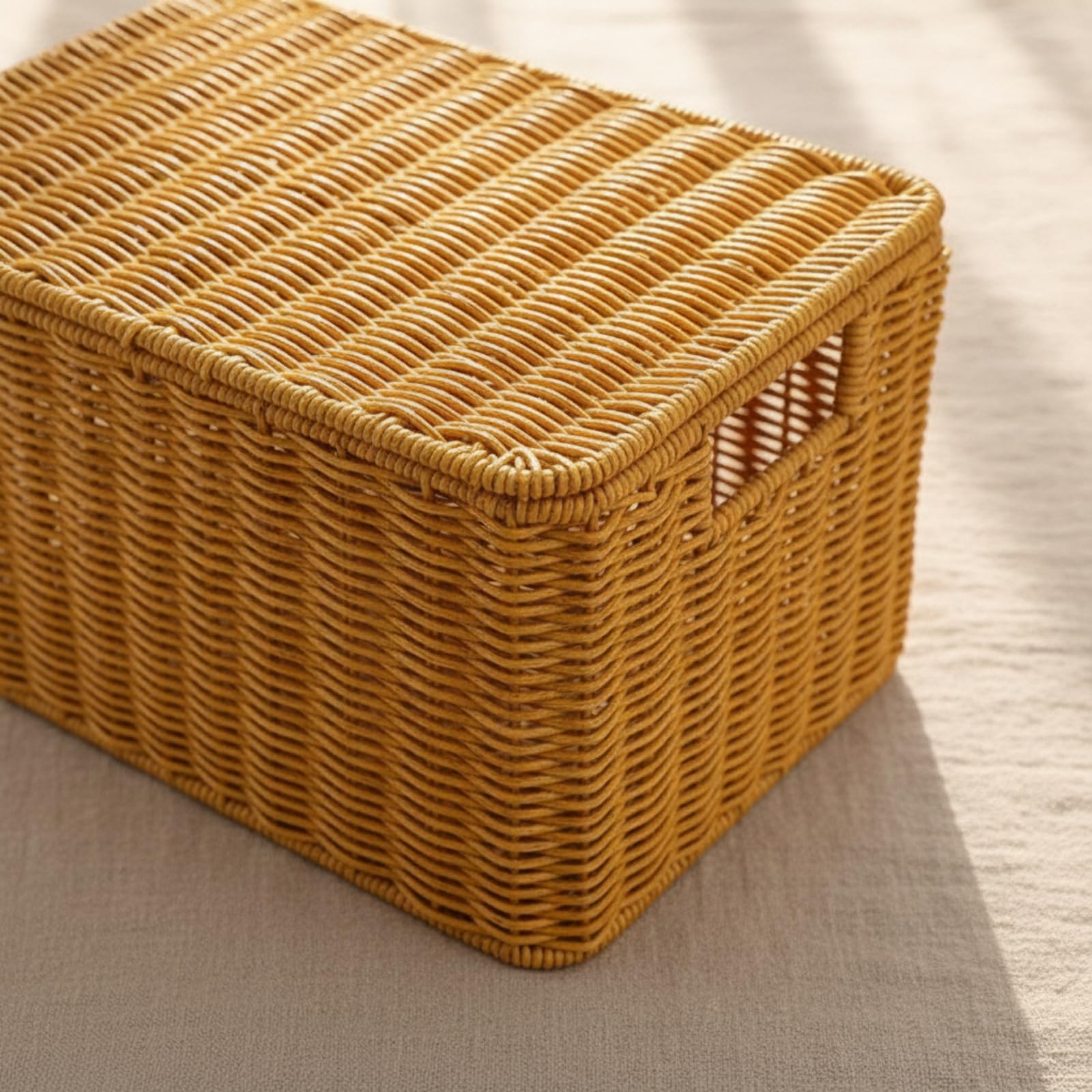 Baoblaze Cesto Portaoggetti con Coperchio Maniglie Laterali Integrate, Intrecciato, Cesto intrecciato con Coperchio, per Armadio, L