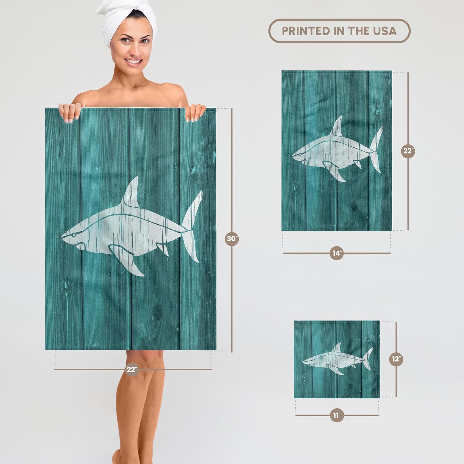 3dRose Photo of White Shark on Blue Wood Effect- not Real Wood 22x30 Bath Hand Pool Towel