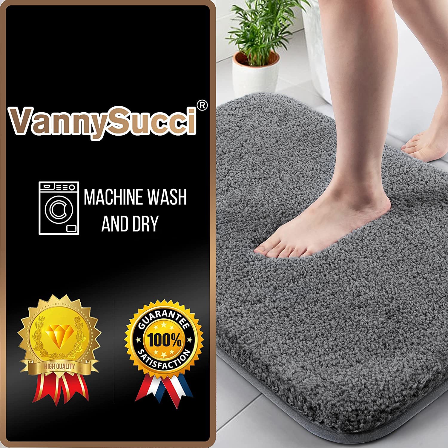 36x24 rutschfeste Badezimmerteppiche, langlebig, weiche Badematte für Badezimmer, maschinenwaschbar, Badematten, wasserabsorbierende Badezimmermatten mit flauschiger Mikrofaser, Grau