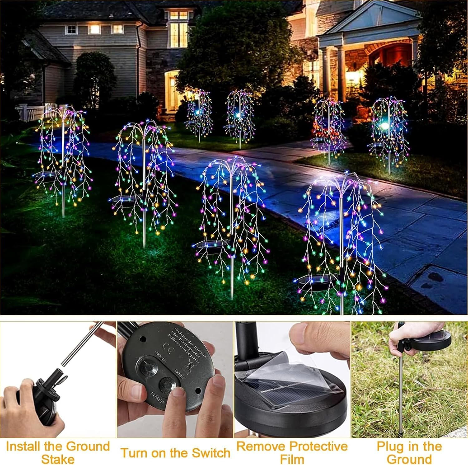 Solar Lights Outdoor Waterproof, 2 Pack Solar Willow Tree Lights 400 LEDs, 23.6Inch Waterproof Copper Wire Lights for Home Yard Holiday Christmas Decoration,Warm