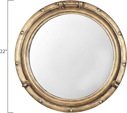 Miniatura 9 de Creative Co-Op Espejo enmarcado reflectante con agujero de puerto de metal envejecido, 22 pulgadas de largo x 22 pulgadas de ancho x 3 pulgadas de