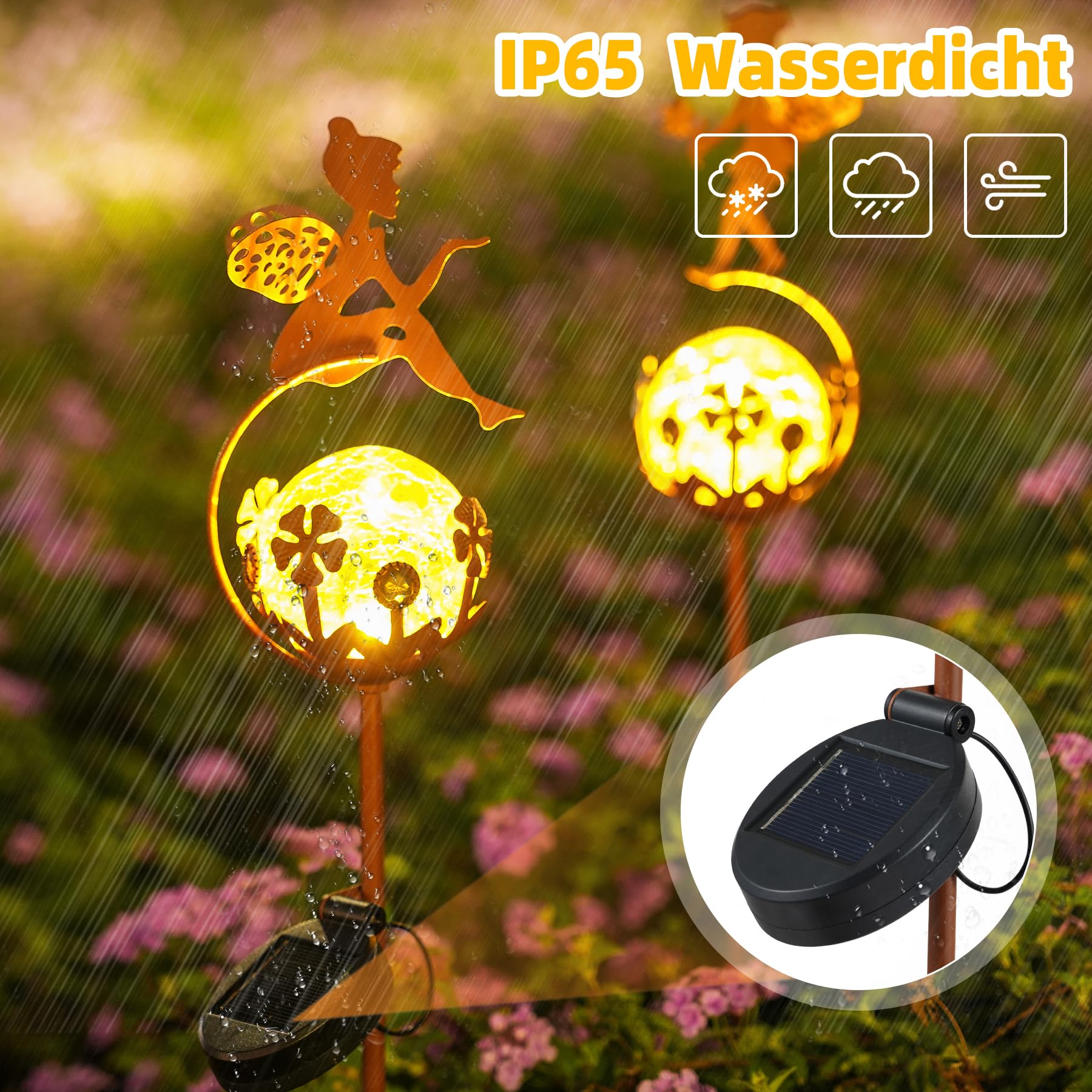 Farolillo Solar Para Exterior, 2 Unidades, IP65, Resistente Al Agua, De Metal, Para Exteriores, Para Jardín, Decoración De Jardín, Görvitor, LED, Luz Blanca Cálida, Lámpara Solar Para Exteriores