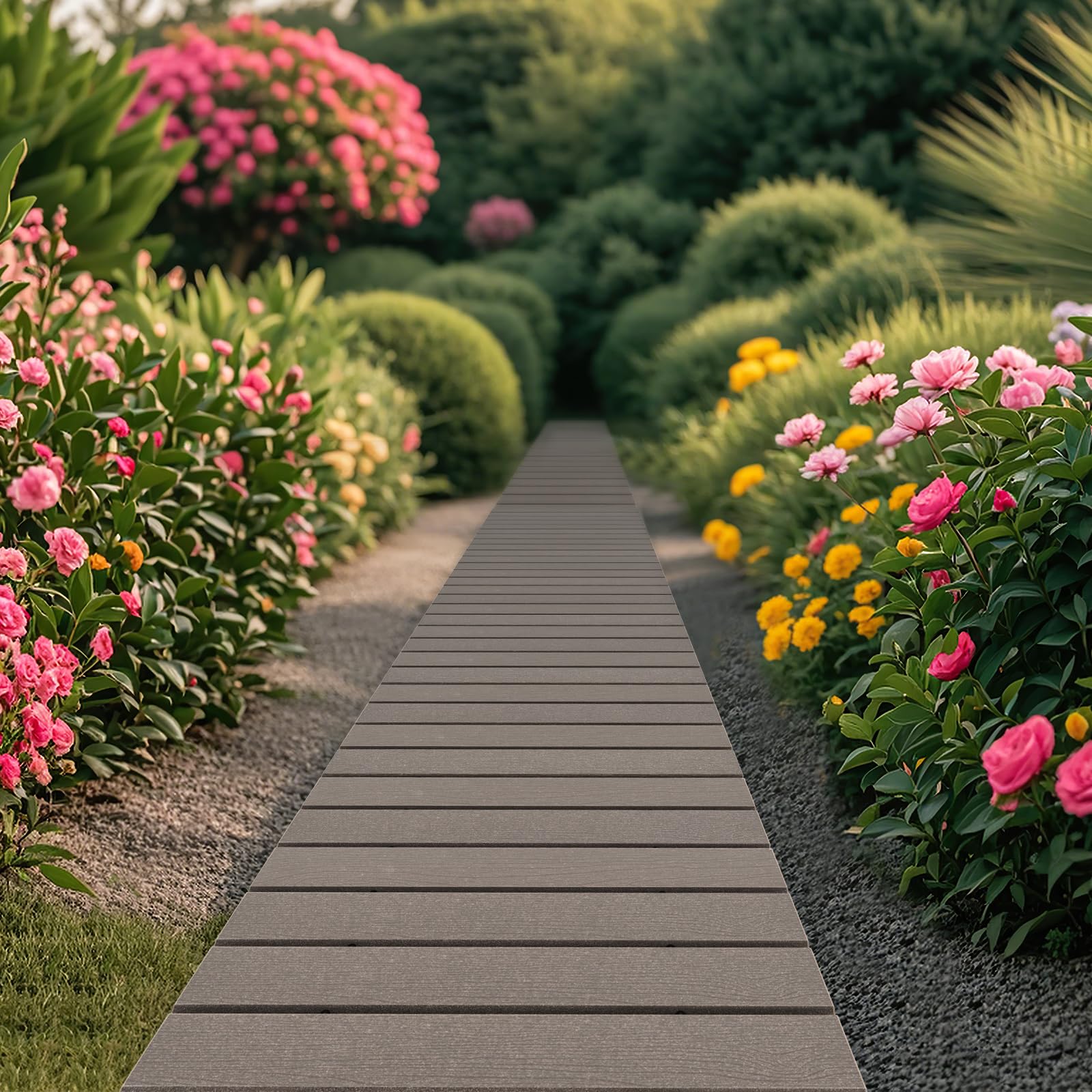 COSTWAY Rollweg aus HDPE, 242 x 43cm Gehweg ausrollbar, Gartenweg wetterfest, Gehwegplatte Trittplatte für Hochzeit, Party, Garten, Grau