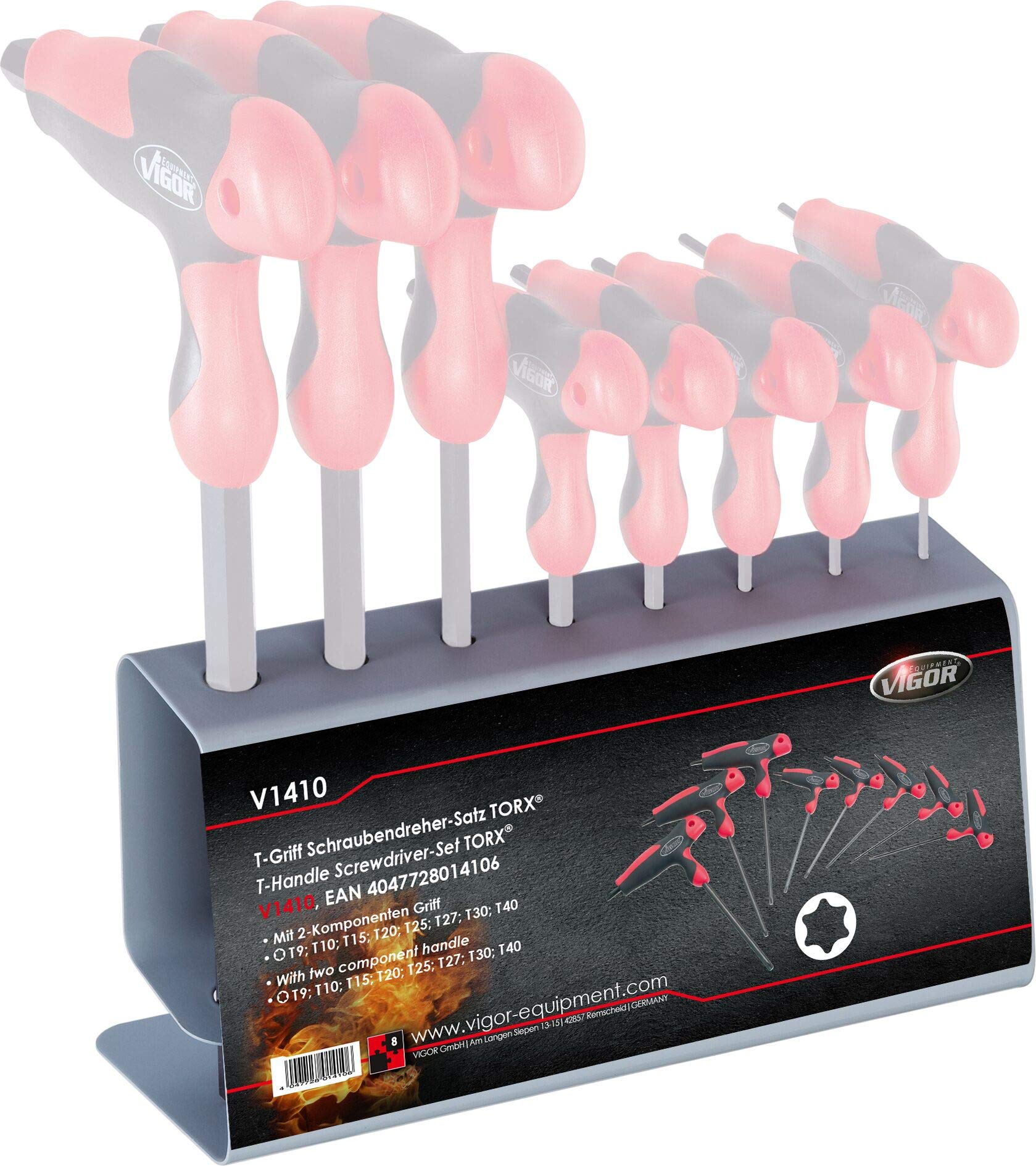 Vigor V1410 - Juego de destornilladores (Torx, 8 piezas, con soporte organizador)