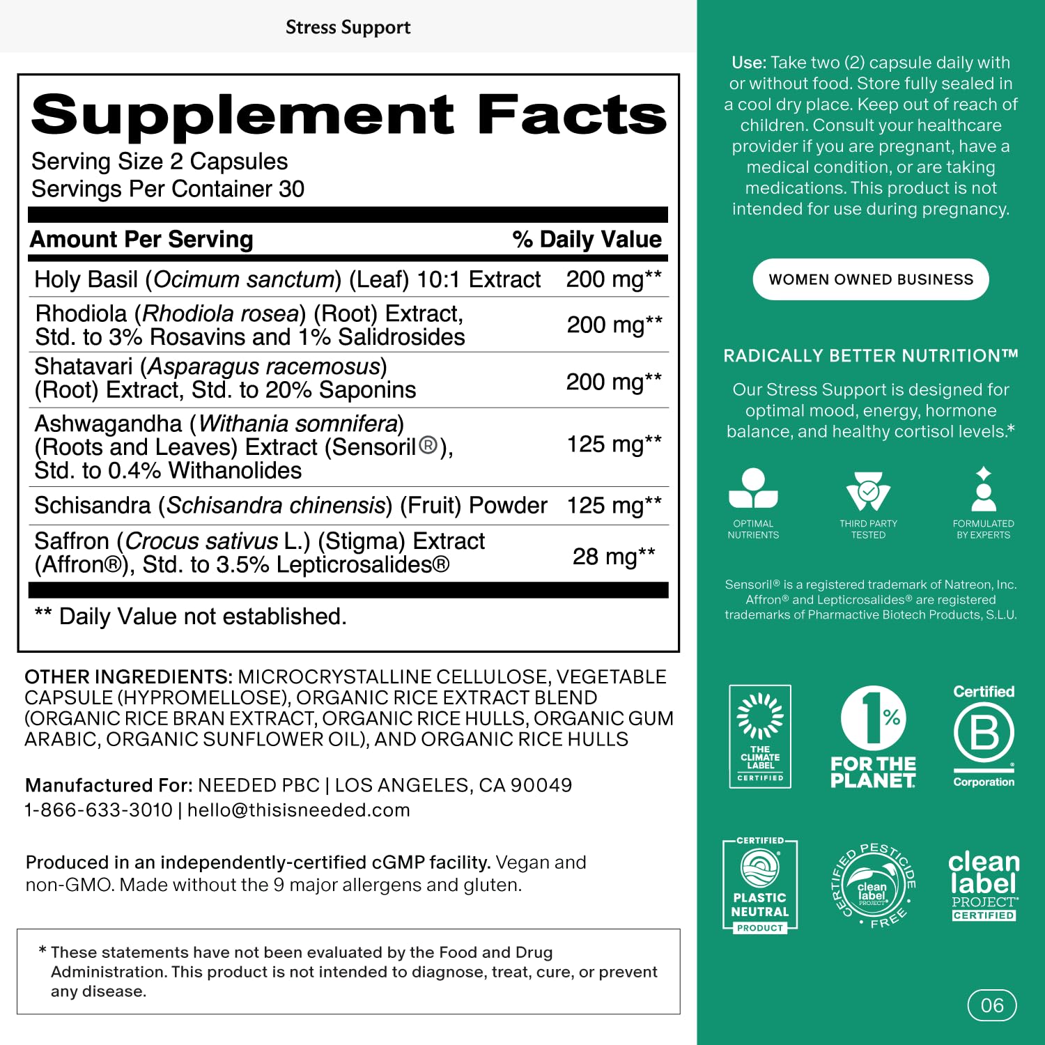 Needed.® Stress Support, 30 Day Supply, 120 Capsules — Amazon image 6