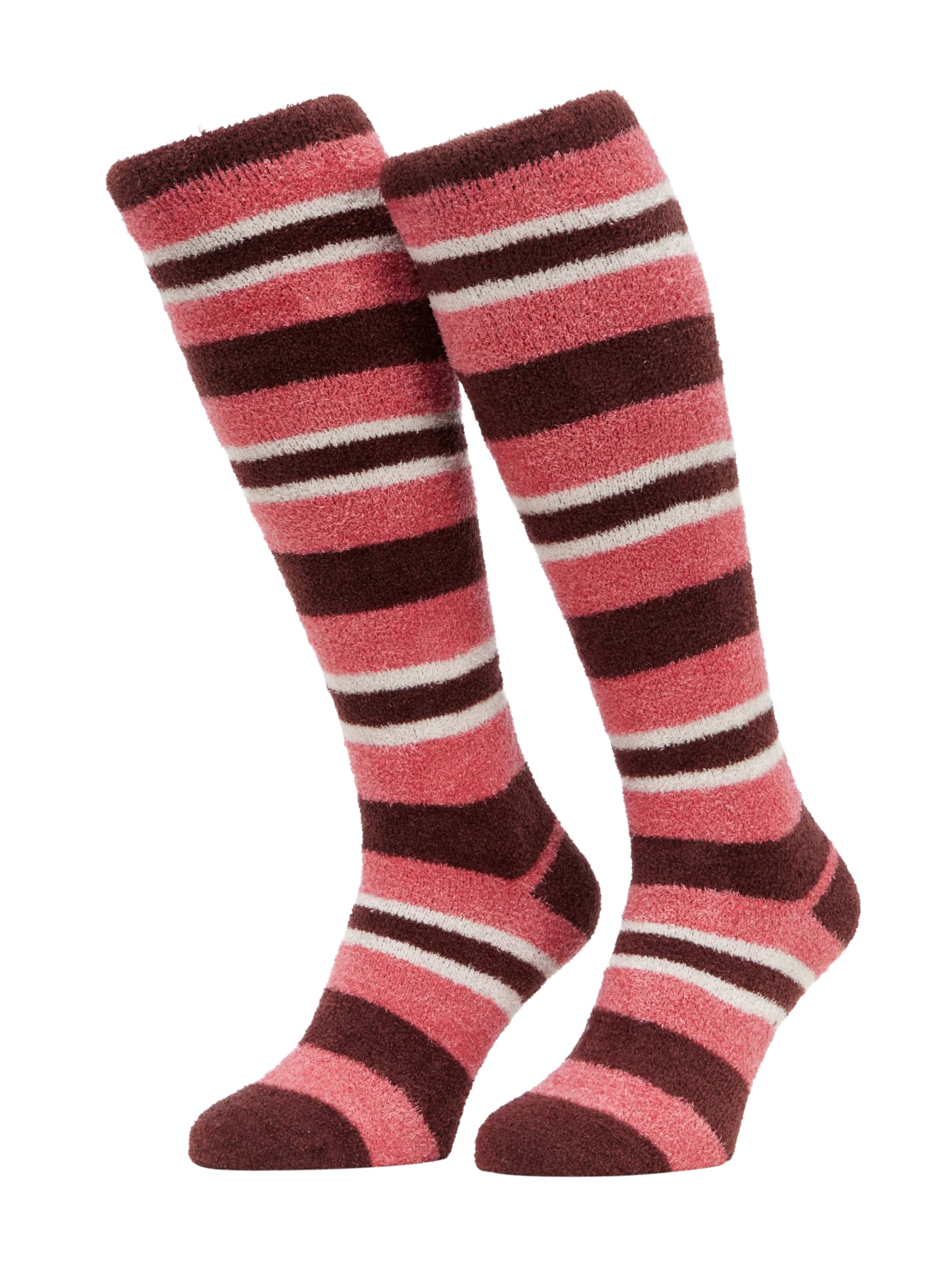LeMieux Sabrina Stripe Fluffies - Super Soft - Perfect for Keeping Toes Toasty - Cranberry - Small