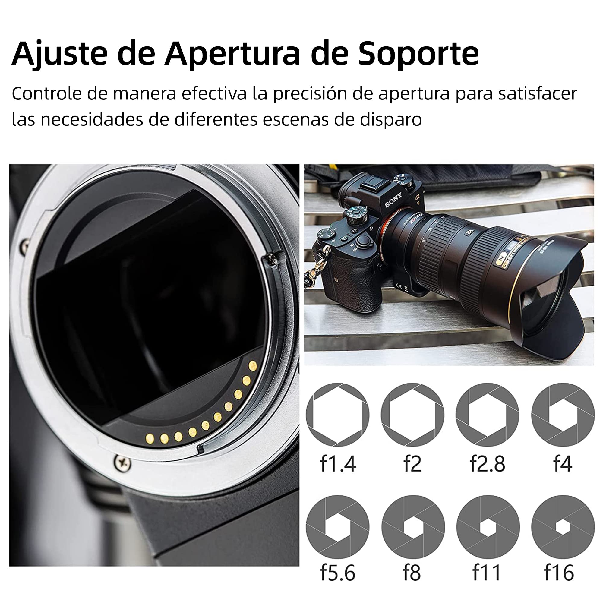 VILTROX NF-E1 Anillo Adaptador de Objetivo Enfoque automático Adaptador de Objetivos Lente para Nikon F Objetivo a Sony E Mount Cámara A9 A7RIII A7RII A7III A7II A6500 A6400 A6300