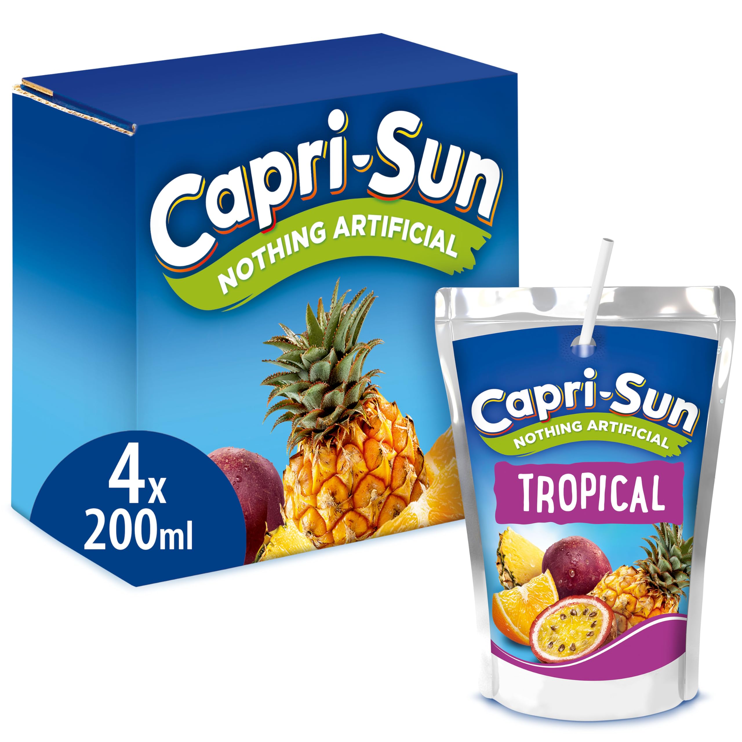Capri-SunTropical Kids' Juice Drink (4 x 200ml) Made with Real Fruit Juice - No Artificial Ingredients - Vegan, Gluten Free
