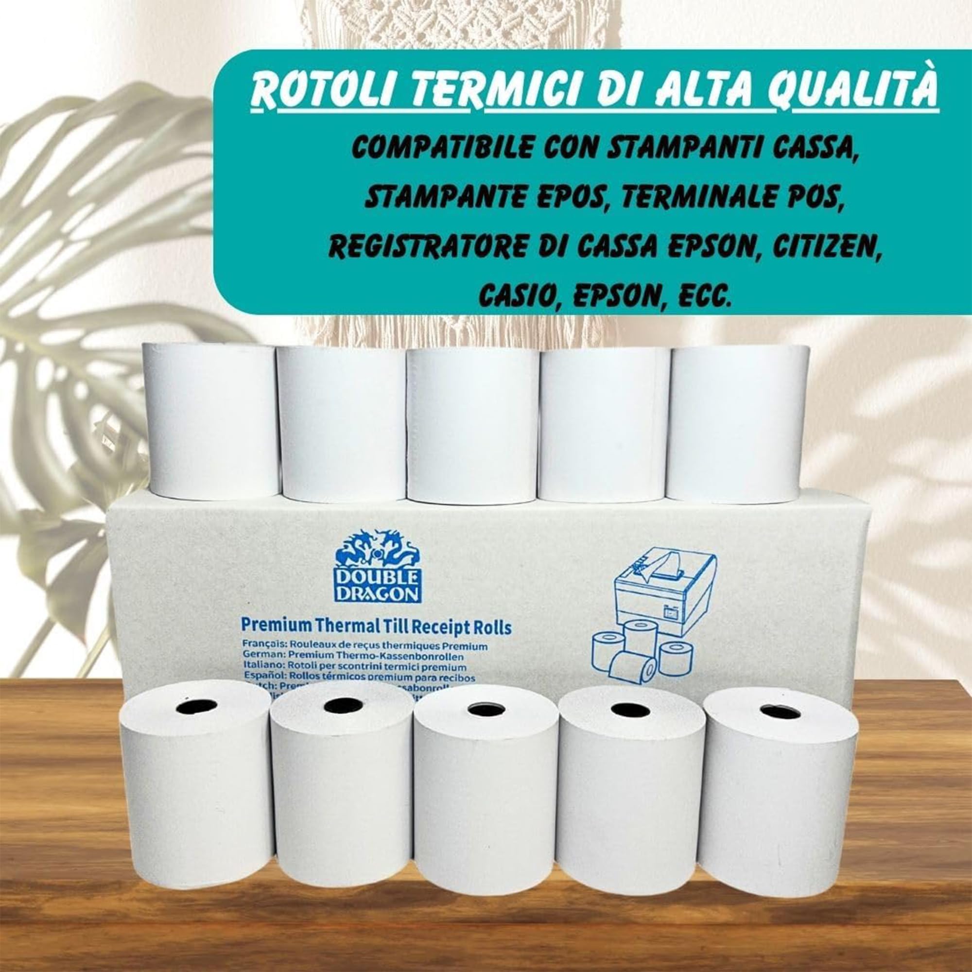 Double Dragon Rotolo di Carta Termica Premium 80 x 80 mm per Stampante EPOS, Terminale POS, Registratore di Cassa [Confezione da 10]