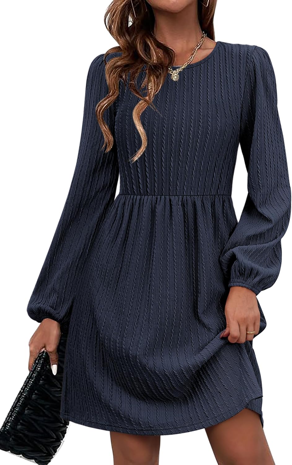Zeagoo Women's Fall Sweater Dresses with Pockets Crew Neck Long Sleeve A-Line Dresses for Women 2025 Casual Winter Dresses