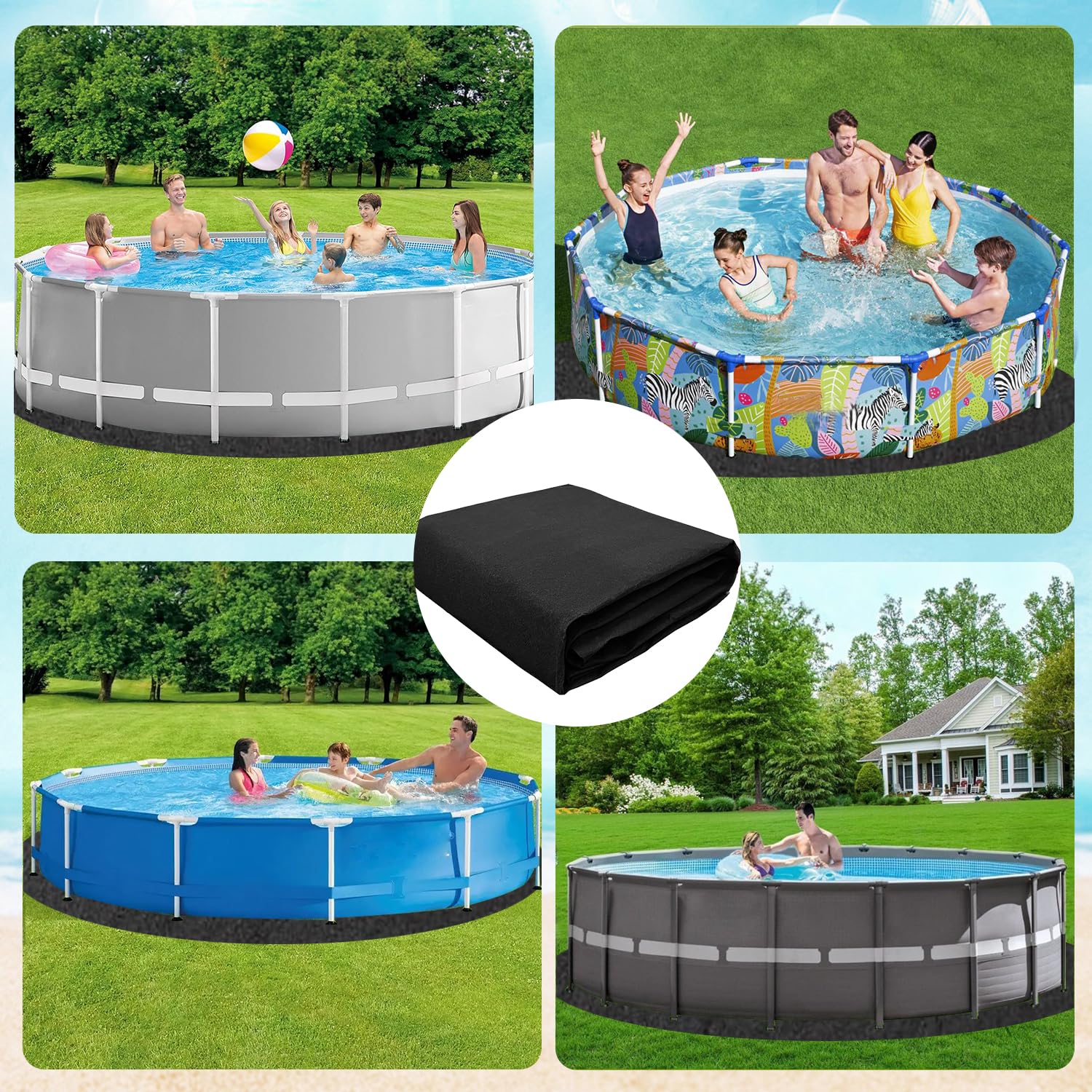 KEAGAN Bodenplane für Pools, 4m Runde Poolunterlage, Pool Unterlage, Swimmingpool Bodenschutzplane Bodenmatte, Poolmatte, Whirlpool Matte, Anti-Rutsch UV-Stabil Reißfest Pool-Bodenplane