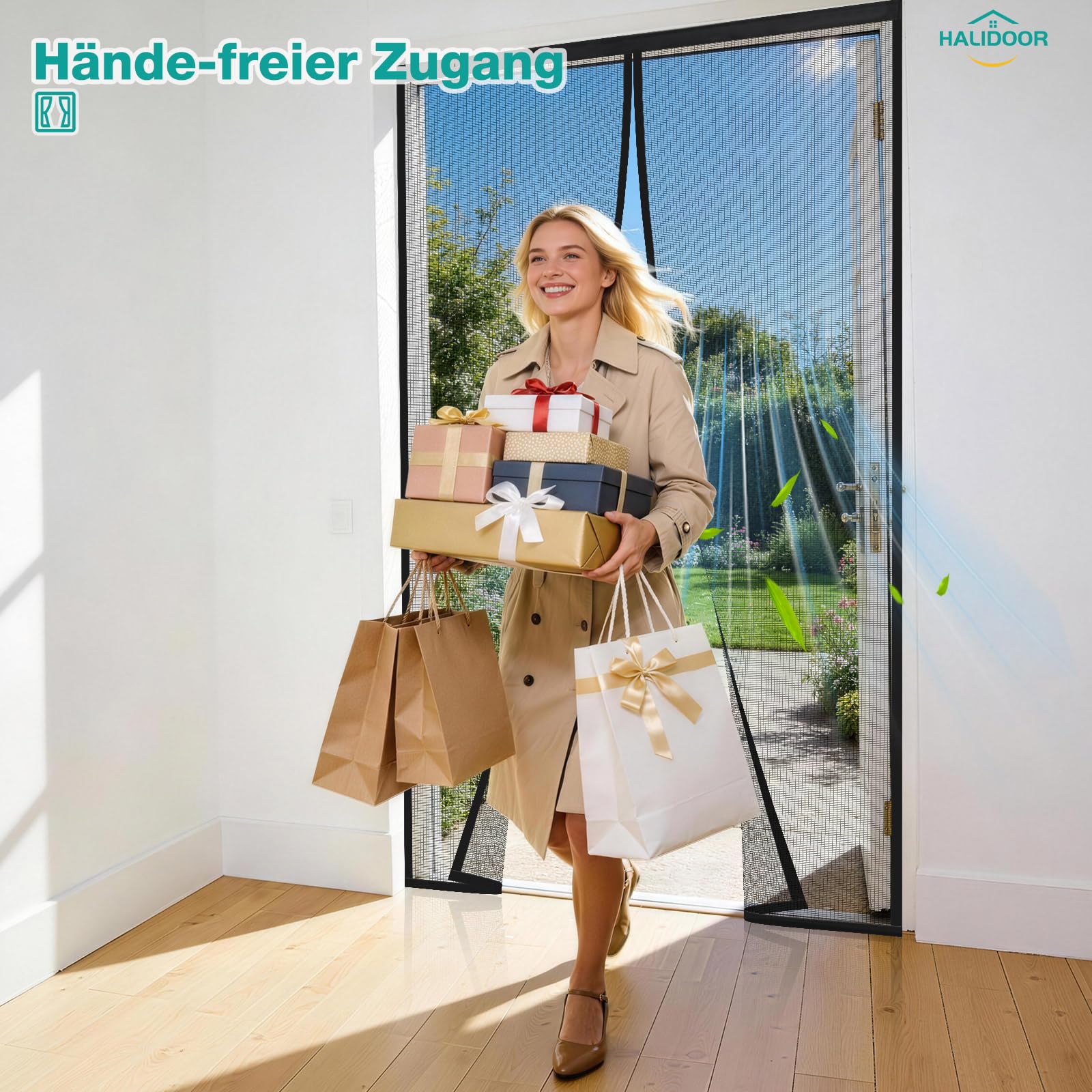 Fliegengitter Balkontür 220x210cm, Magnetische Fliegengitter Tür Ohne Bohren, Lichtdurchlässig, Reißfestes Polyester-Material, Insektenschutz, Einfache Montage, Nicht Kürzbar, Schwarz