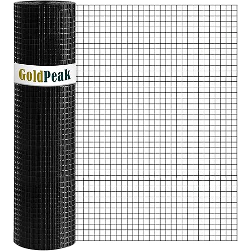 GoldPeak Hardware Cloth 1/2 inch 24 x 100 Ft 19 Gauge - Black Vinyl Coated Chicken Wire Mesh Roll Chicken Wire Fencing Garden Fence Welded Wire Fencing Hardware Mesh