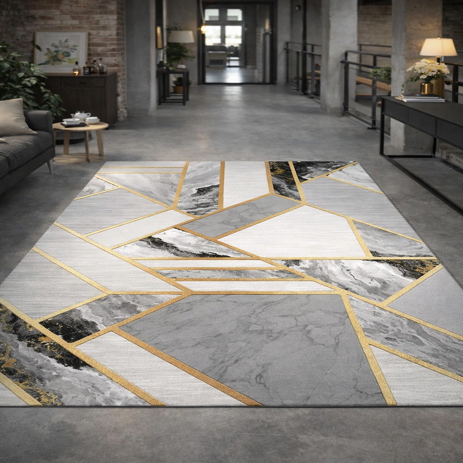 Alfombra de salón 180x280 cm gris geométrica Rururug de pelo corto lavable