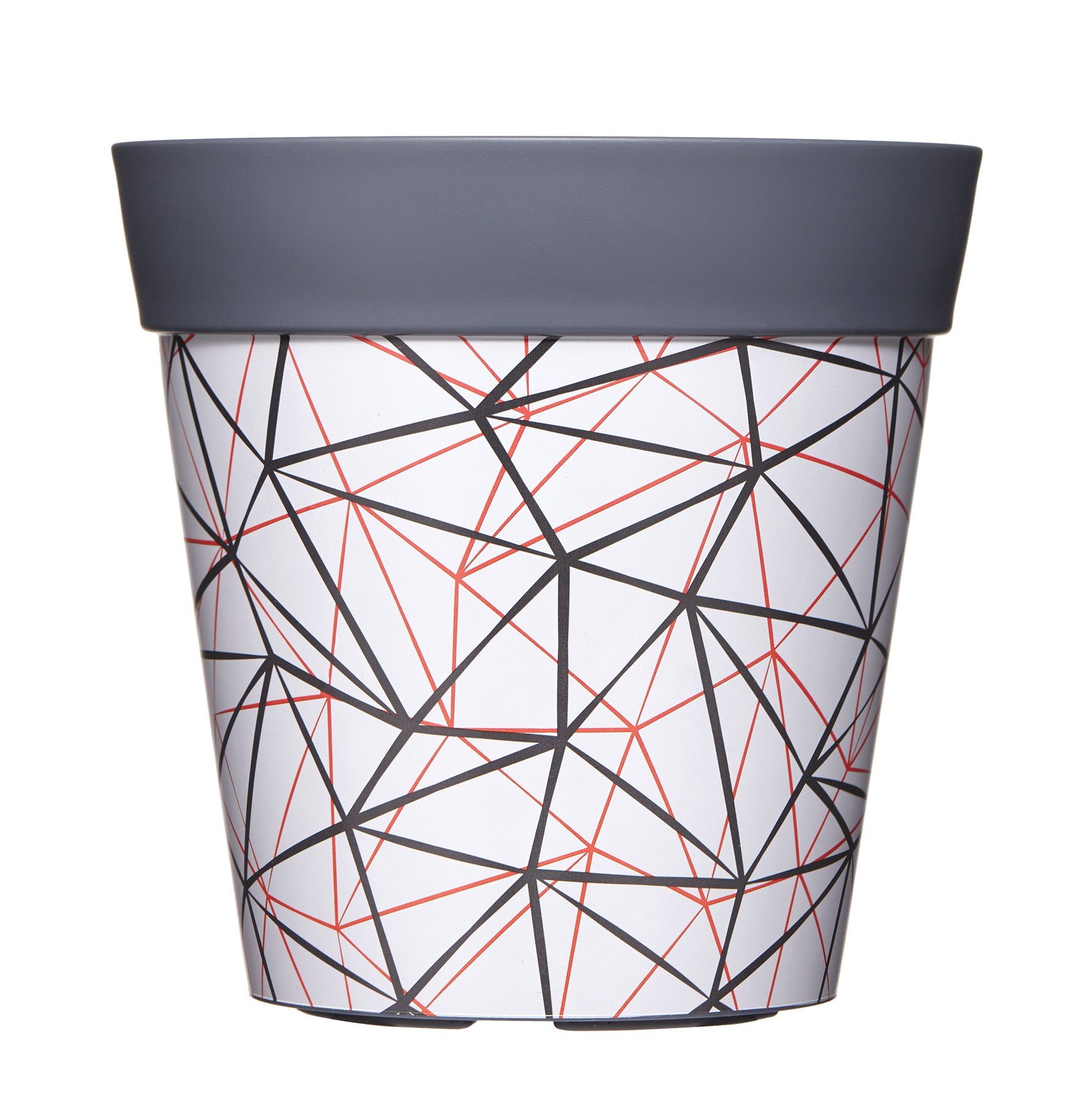Hum Flowerpots Grey Decorative Plant Pots, 22Cm Tall, Plastic Garden Planters In A Range Of Patterns ( Geo)