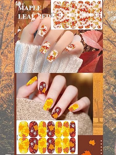 Miniatura 4 de 12 hojas autoadhesivas de hojas de arce, tiras de arte de uñas, calcomanías de Acción de Gracias, calcomanías de esmalte de uñas para mujeres y