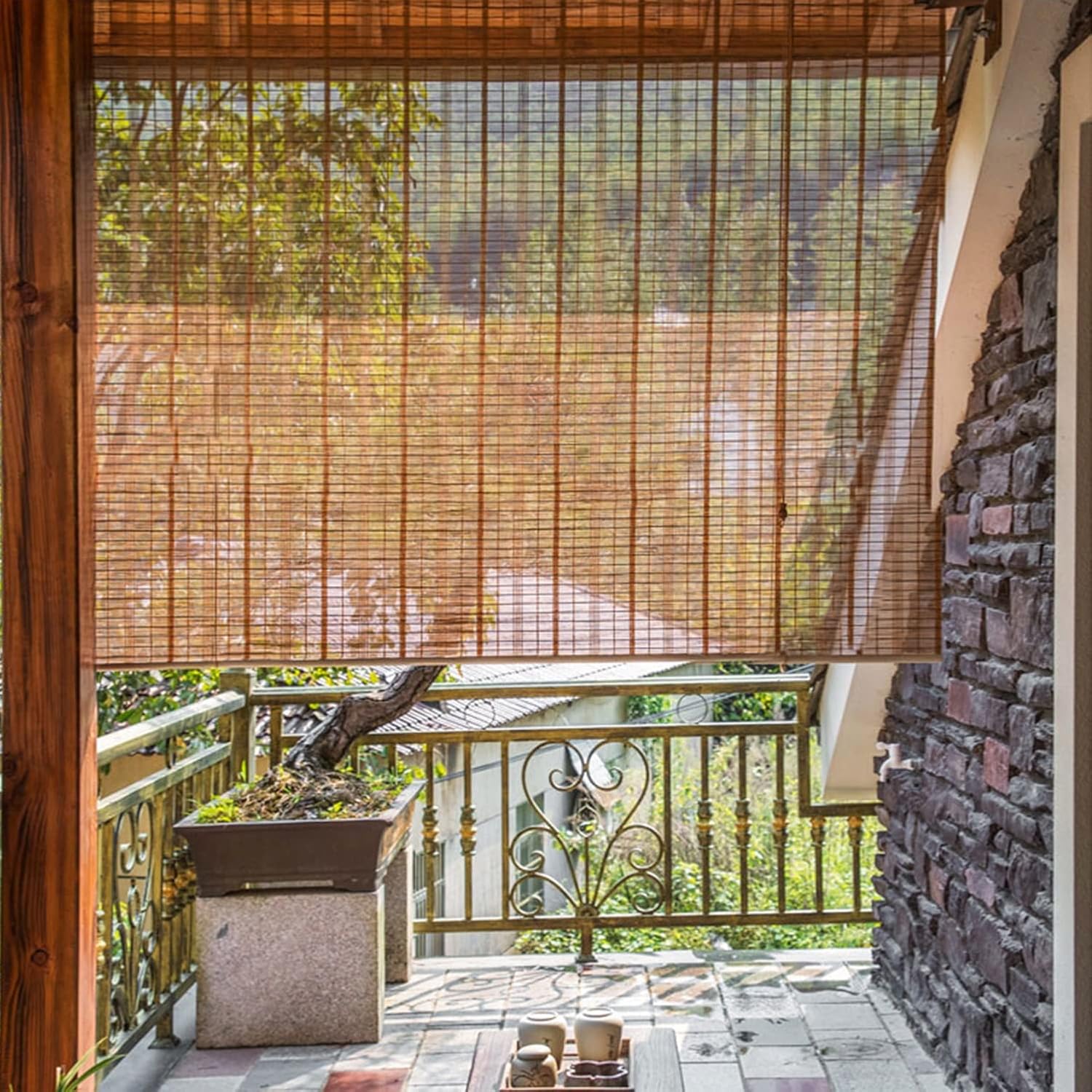 Wzmazingly 不透明 竹製スクリーン すだれ ロールスクリーン 和風 すだれ 目隠し 幅50～130cm のために ウィンド Wzmazingly  すだれ ロールスクリーン 和風 天然竹すだれ 40% 遮光ブラインド すだれ 目隠し サイドプル付き のために Wzmazingly 竹すだれ すだれ  ロール ... Wzmazingly すだれ ロールスクリーン 和風 天然竹すだれ 40% 遮光ブラインド すだれ 目隠し サイドプル付き のために