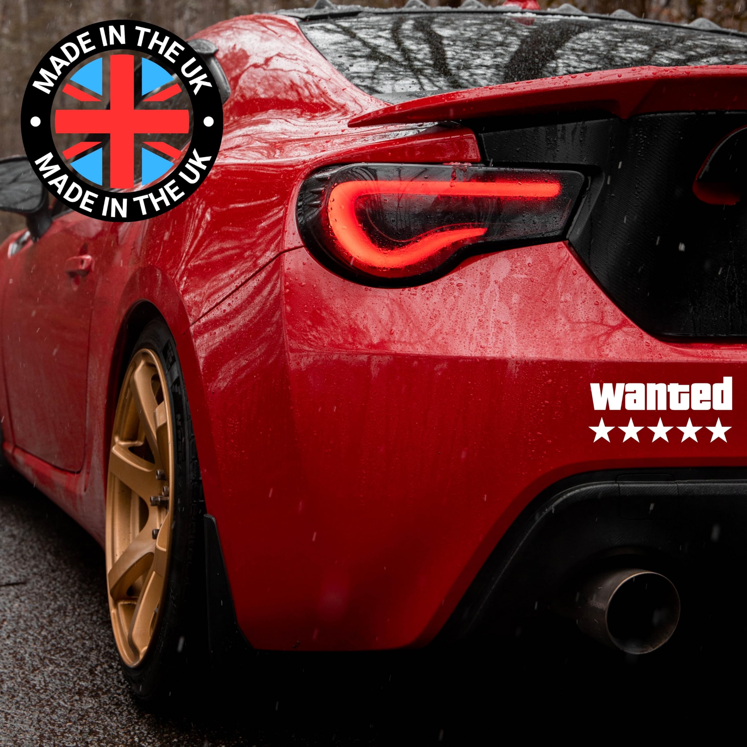 WANTED | Funny Car Sticker 5 STARS - Bumper Body Window Decal Novelty Vinyl JDM Drift Laptop Tablet Fun Gift Idea UK theft Caravan Race Toolbox Bike Van Wall meme Vehicle Helmet Gift Gaming GT - WHITE — view 5