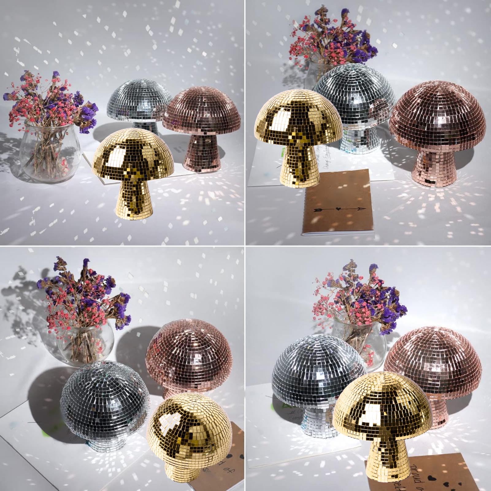 Mushroom Disco Ball Dazzling Visual Effects, Premium Plastic, Colorful Reflections Ideal for Parties, Weddings (Gold)