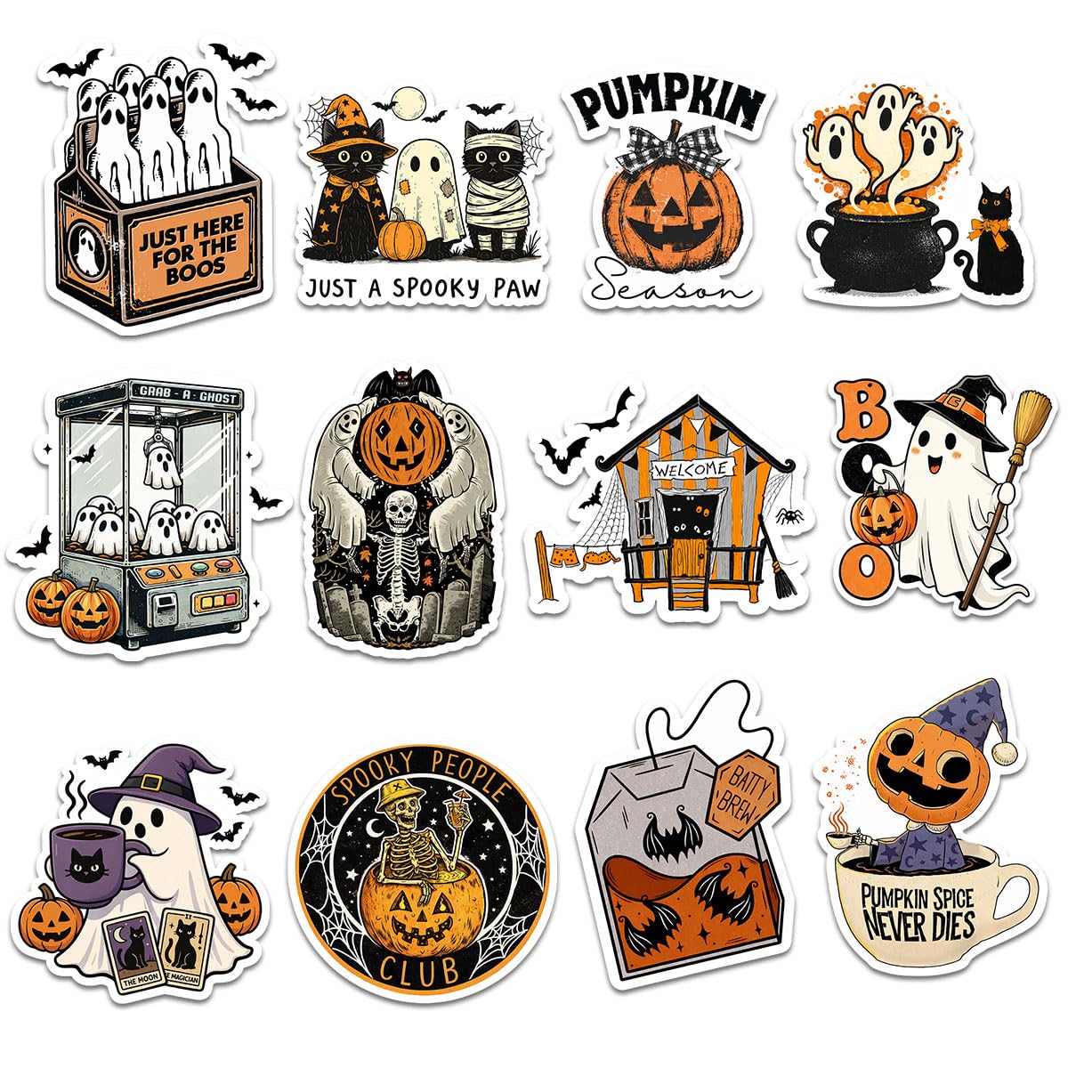 Gourde banale ? Adoptez le lot de 12 autocollants effrayants d'Halloween vintage