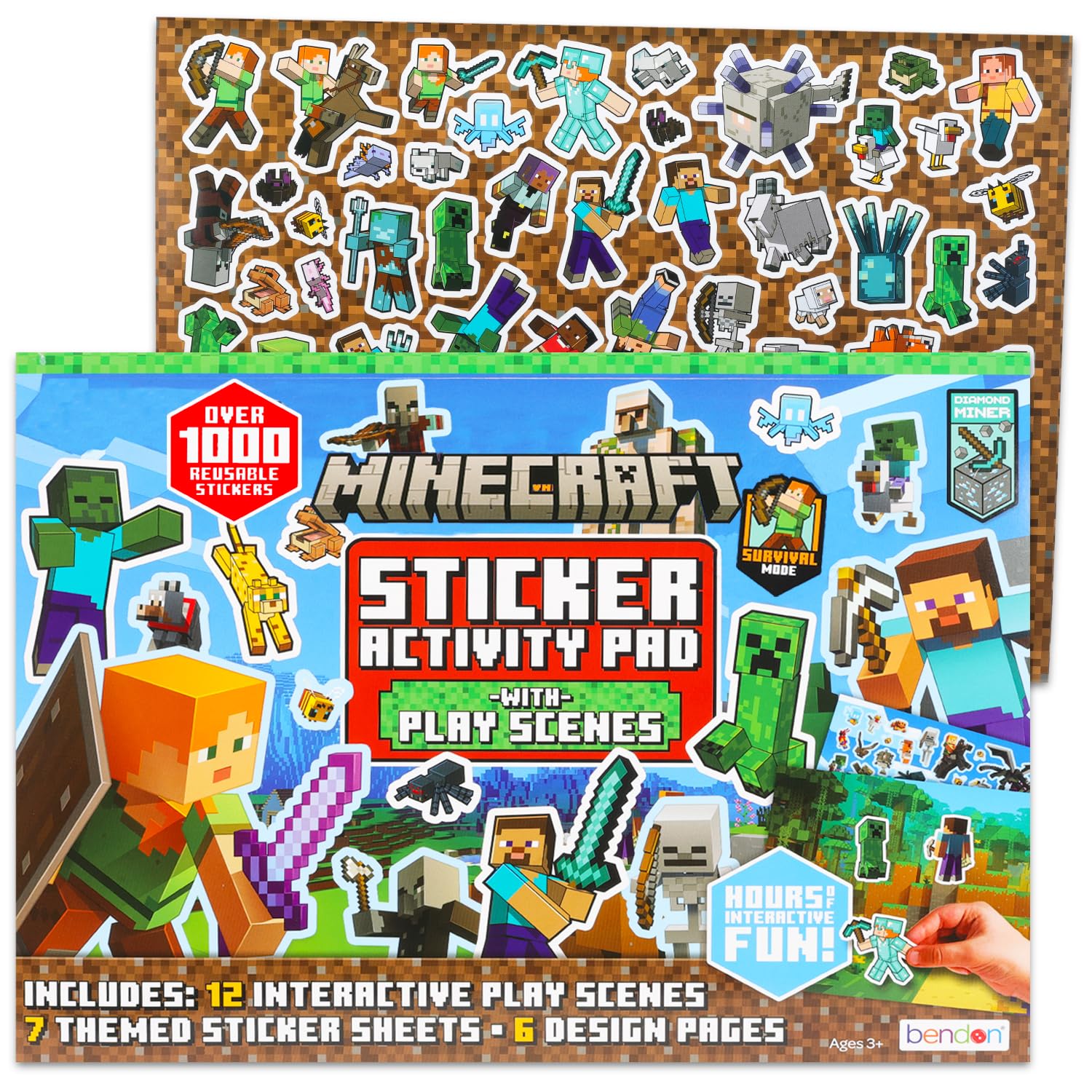 Minecraft Giant Sticker Box Activity Set - Bundle with Over 1000 Video Game Minecraft Stickers Featuring Alex, Steve, Enderman, Ender Dragon, Chicken Jockey and More