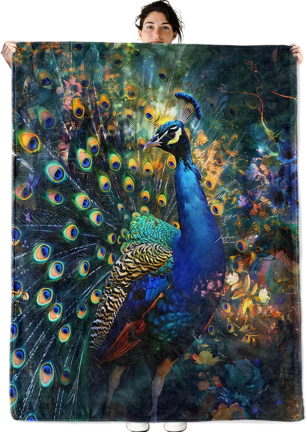 Elegant Peacock Fleece Blanket for Boys Girls Kids, Cozy Soft Colorful Bird Theme Blankets Gifts for Women, Adults, for Bedroom, Travel, Camping, Sofa, Room Decor 50x60 in