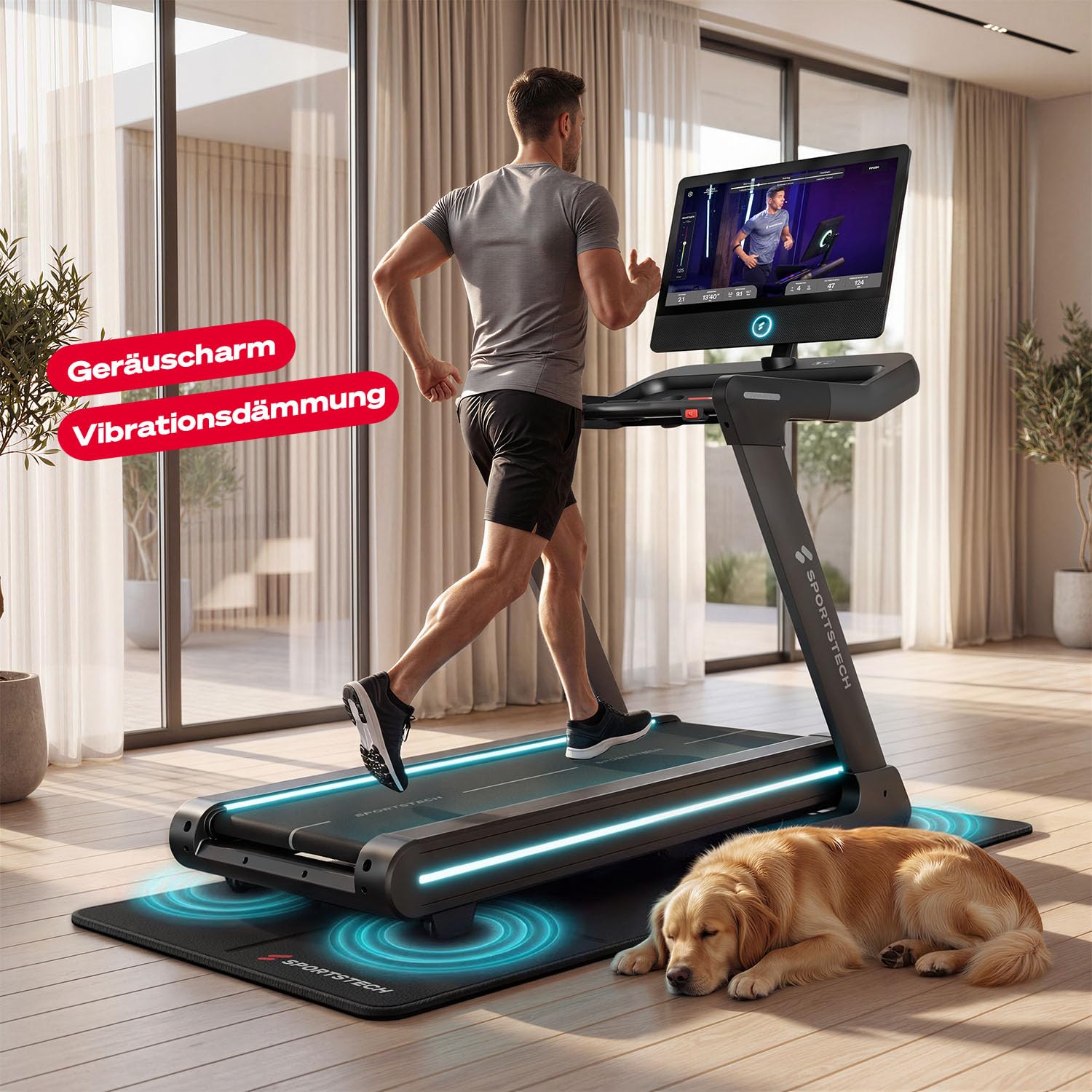 Sportstech Faltbare Bodenschutzmatte für Walking Pad – Wasserabweisend, Geräuscharm und Platzsparend – 160×74 cm, 6mm Dicke, BS300 Sportmatte, Ideal für Fitnessgeräte, Heimtrainer & Home Gym