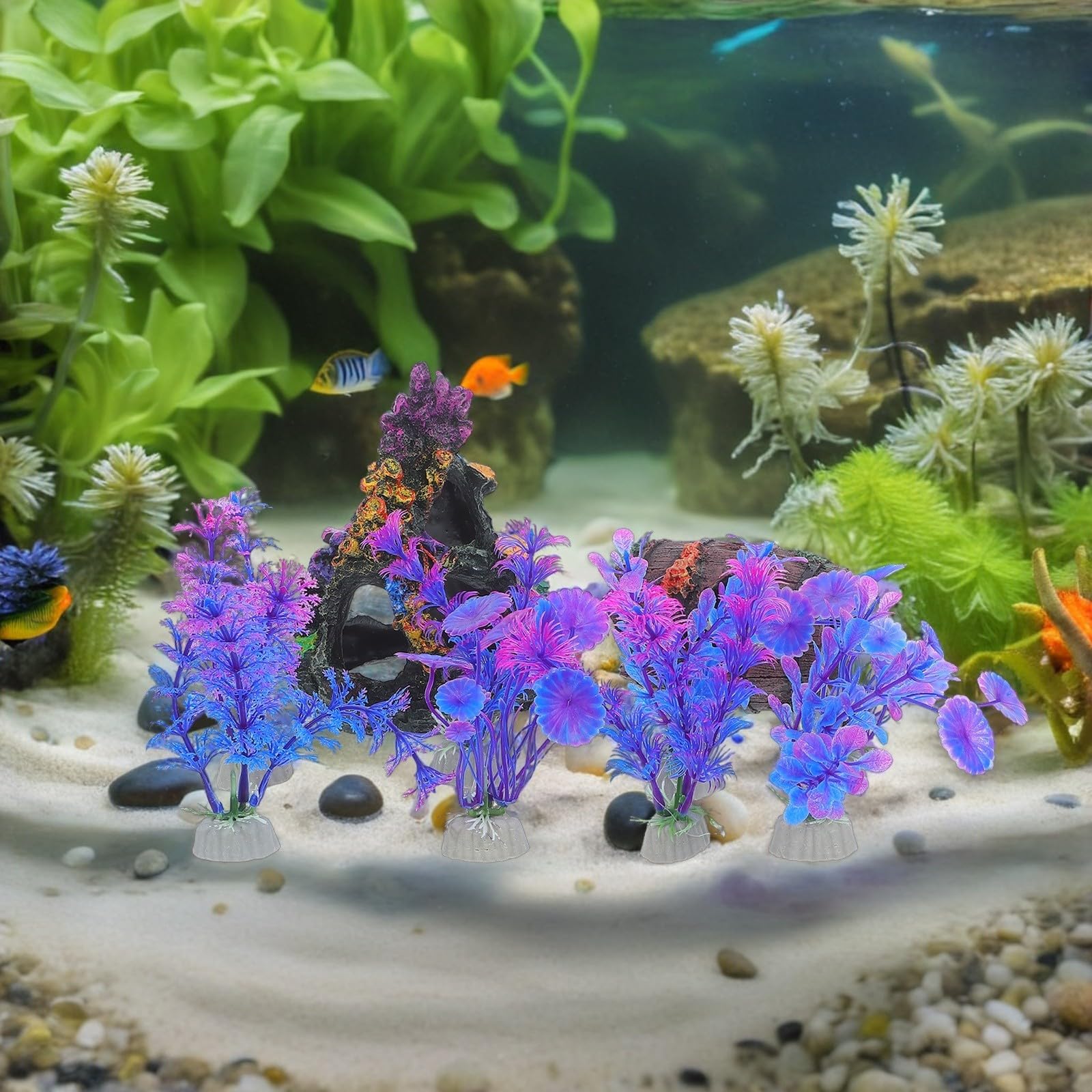 jojofuny Decoración para Acuario Plantas y Arrecifes de Coral Simulados, Resina y PVC, 10 Piezas, Fácil Mantenimiento Necesidad de Luz para Decoración de Peceras